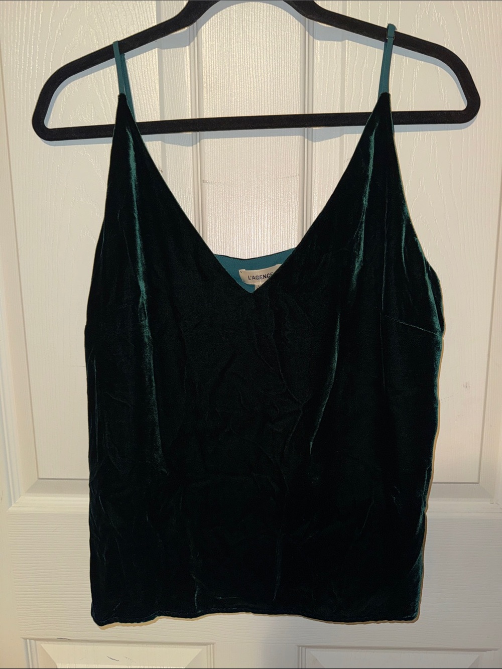 L'AGENCE Dark Emerald Velvet V-Neck Camisole